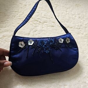 Navy Floral Embellished Women's Clutch